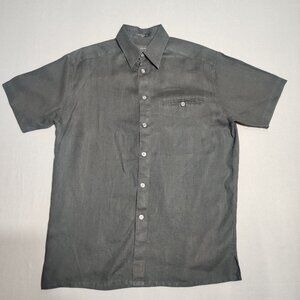 Wayne Gretzky button down shirt men's sz S grey colour short sleeve 100% linen